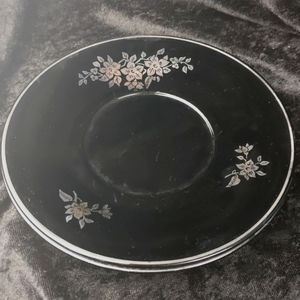 4 Vintage black amethyst glass luncheon plates